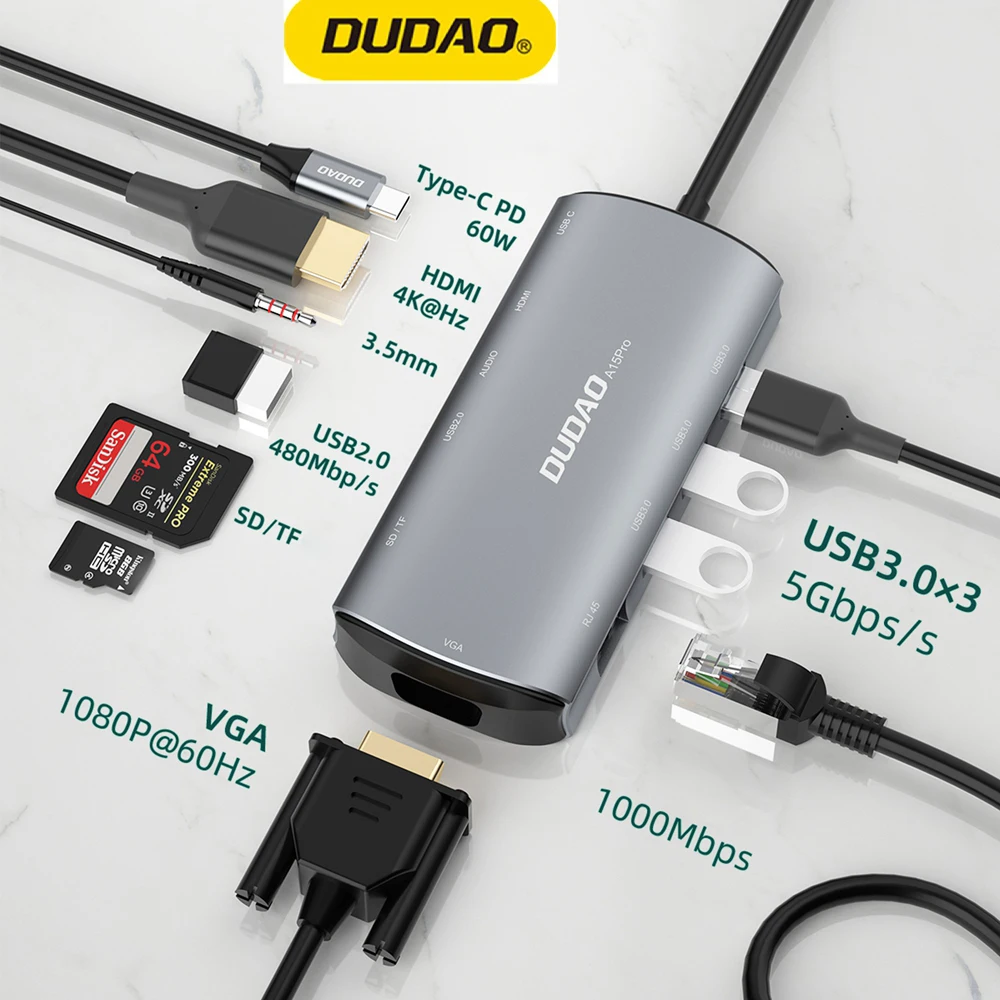 

DUDAO USB C Hub PD USB TO Type C Adapter HDMI 4K VGA Card Reader AUX Type C Hub Docking Station for Macbook Pro Air USB C HUB