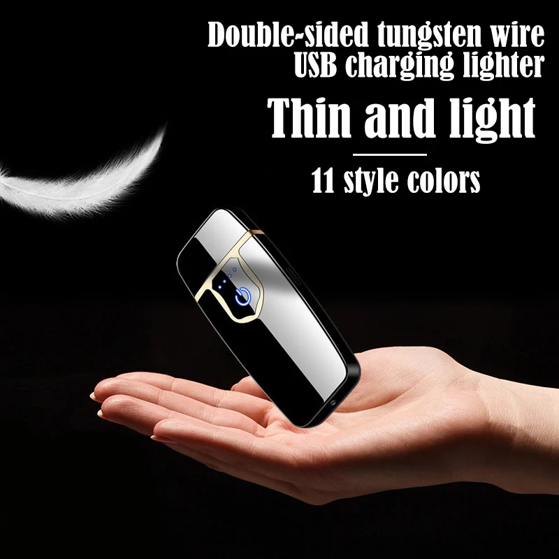 

Mini Double Arc Screen Display Fingerprint Electric Lighters Windproof USB Recharge Lighter Small Metal Plasma LED Lighters New