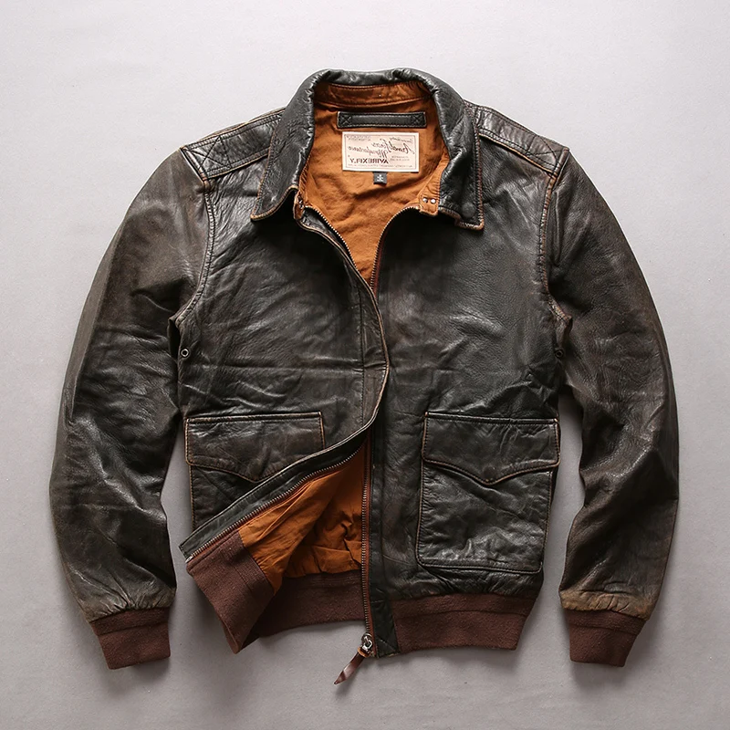 Men's Air Force Flight Solid Genuine Men Motorcycle Biker Leather Coat Bomber Jacket Male |