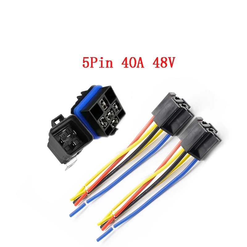 48V 40A Водонепроницаемое автомобильное реле DC 5 V/12 V/24 V/48 V реле автомобильное с черным красным медным терминалом автоматические реле 5pin 40A с релейной розеткой - Габаритные размеры: 48V 40A