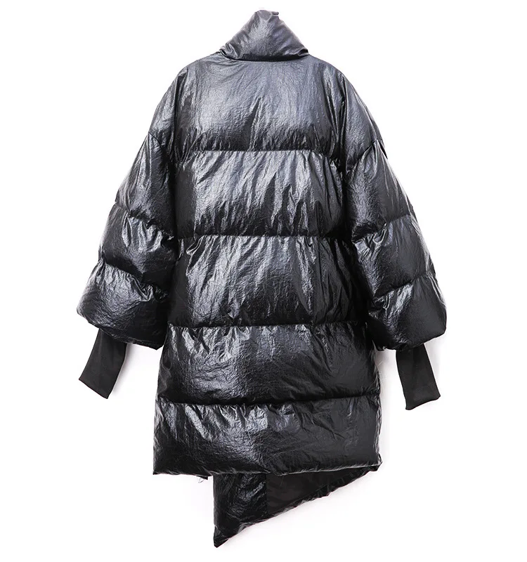 Новинка, женская зимняя Серебряная длинная куртка большого размера, пальто-пузырь с лентами, женская теплая парка, ветровка, стильная верхняя одежда J219
