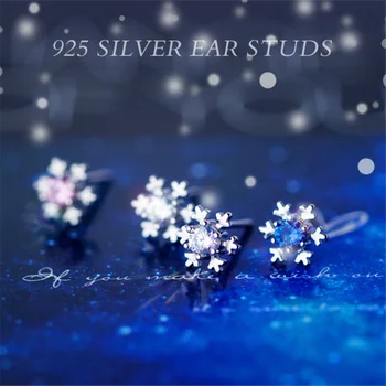 

Luxury 100% 925 Sterling Silver Christmas Snowflake Stud Earrings for Women Mosaic Crystal Zirconia Wedding Fashion Jewelry Gift