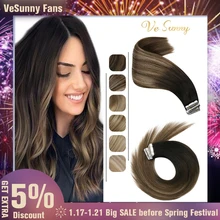 

VeSunny Tape in Hair Extensions Human Hair Seamless Skin Weft Hair Extensions Double Sided Balayage Hair Color Adhesive Silky
