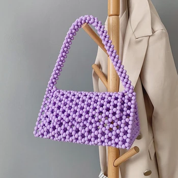 

Fashion Hollow out Pearls Handbags Women 2020 Summer New Hand Made Green Beach Bags Luxury Design Ladies Beaded Clutch Purses