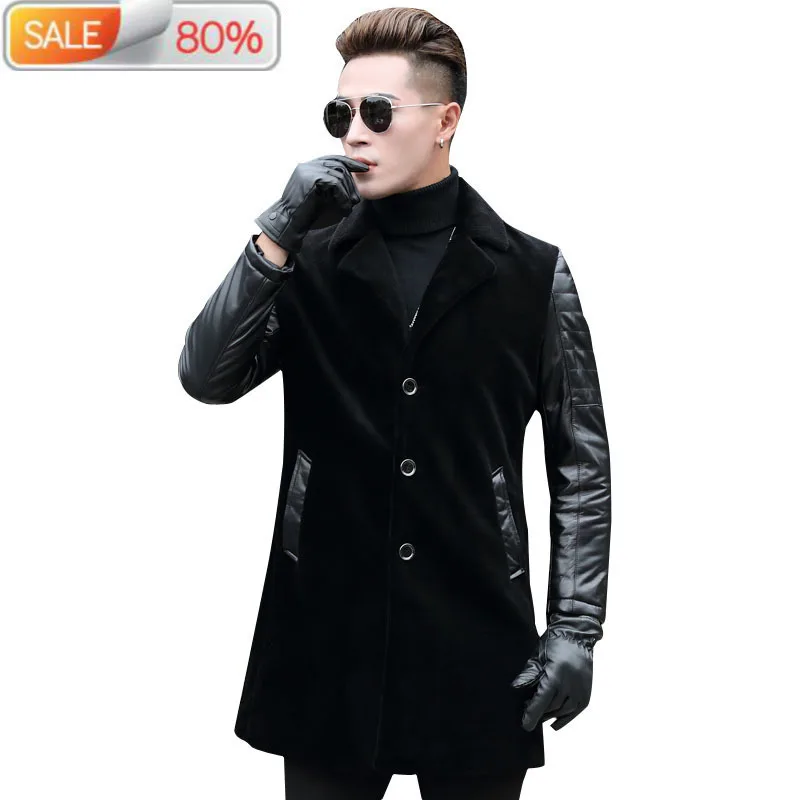 

Men's Natural Sheep Shearling Fur Coat Winter Jacket Men Genuine Sheepskin Leather Jackets Plus Size Long Coats ND757