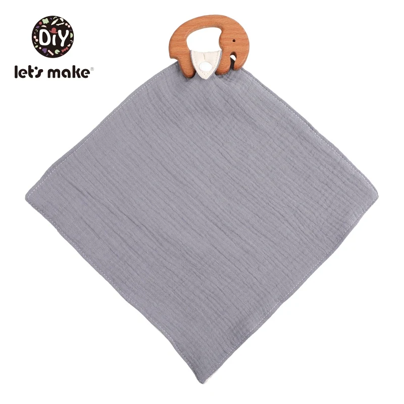 Elephant gray Let's Make/1 шт., хлопковые детские слюнявчики, одноцветные, на кнопках, мягкое треугольное полотенце с деревянным грызуном, слюнявчик для кормления - Цвет: Elephant gray