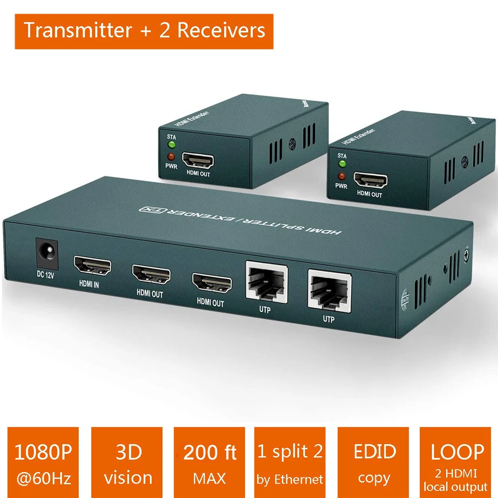 2022 лучший разветвитель 1x2 HDMI 60 м 1x4 UTP удлинитель Cat5e Cat6 1080P RJ45 передатчик приемник |