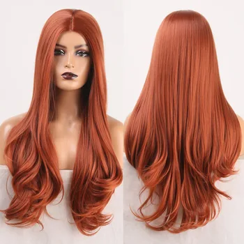 

RONGDUOYI Long High Temperature Fiber Synthetic Wig Brown Hair Full Machine Made Wigs for Black Women Natural Wave Cosplay Wig