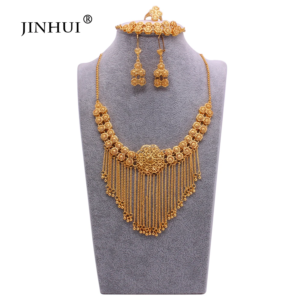 African Gold Filled Bead Tassel Wedding Bridal Gifts Jewelry Sets Dubai