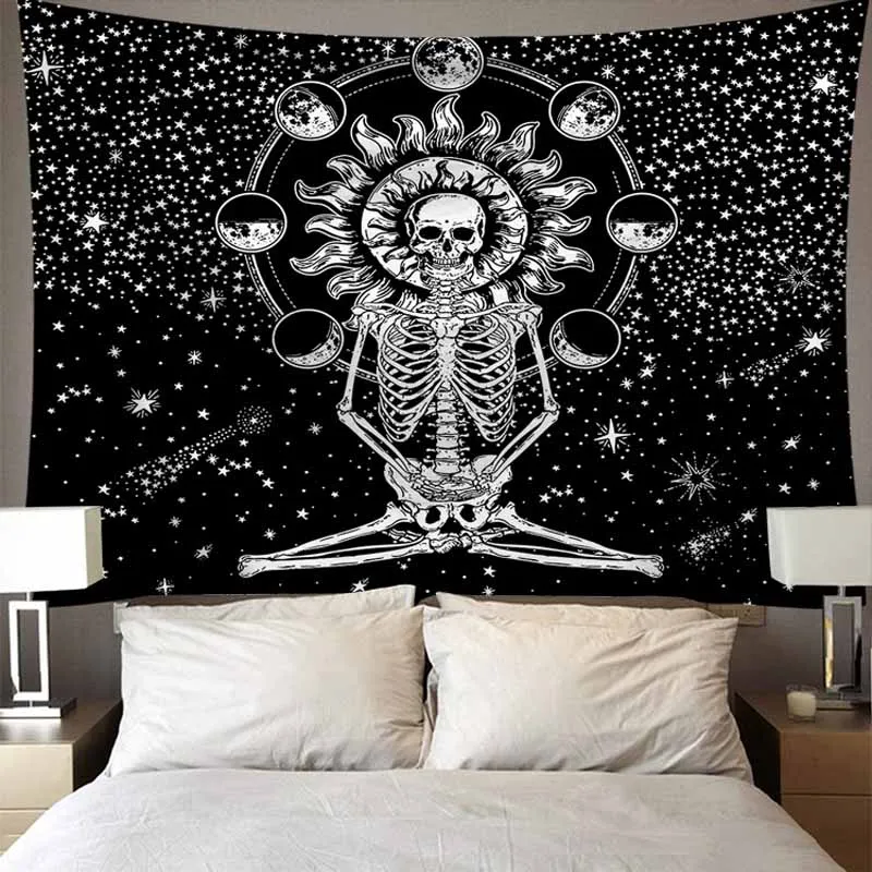 Psychedelic Мандала черный череп гобелен настенная Мандала Bohe хиппи гобелен Подвесной Настенный Ковер тонкий полиэстер пляжное полотенце