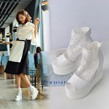 

12CM high heels super high heel sandals sexy mesh thick bottom fish mouth European and American summer white women's shoes
