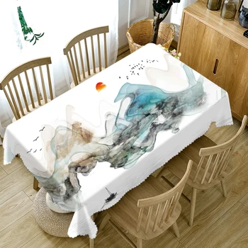 

Chinese Landscape Calligraphy Painting Tablecloth Kitchen Dining Table Decorations Home Rectangular Party Table Covers Drop Ship