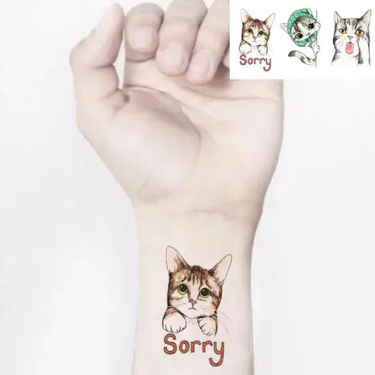 Водонепроницаемые временные фальшивые татуировки наклейки милый кот многоцветные