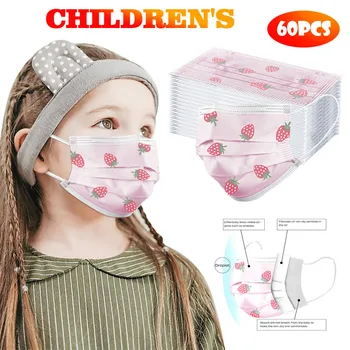 

60pcs Children's Strawberry Pattern Disposable Mask Denta 3 layer Health Care Fast Shipping Covers Mouths 3Ply Facemask One Time