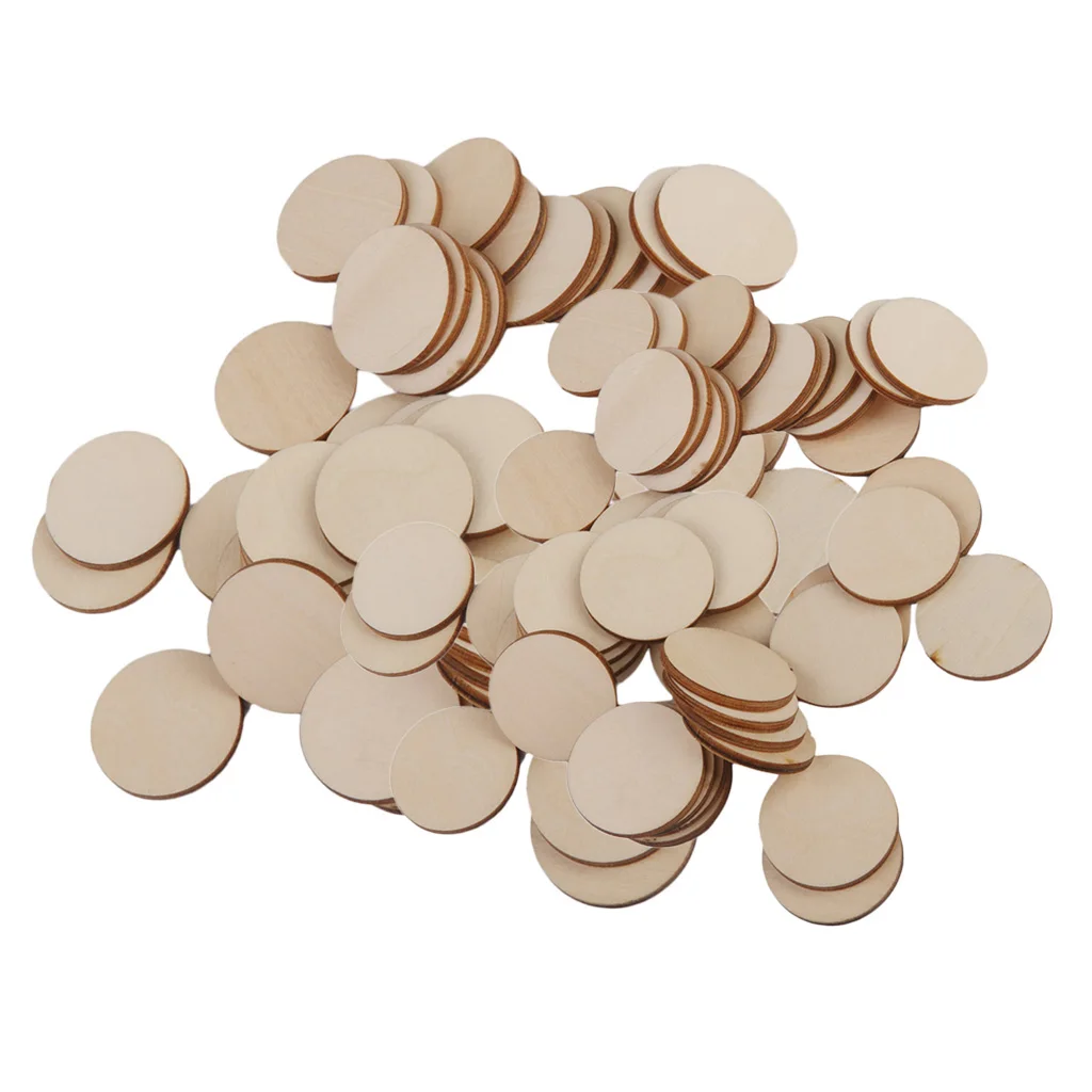 80x Blank Plain Round Shaped Cut Wood Slices Discs Art Crafts Pyrography DIY