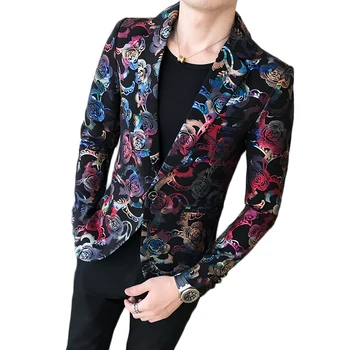 

M-3XL Plus Size Floral Printed Long Sleeve Autumn Winter Formal Blazer Party Wear Office Suit Jacket Stage Costumes For Singers