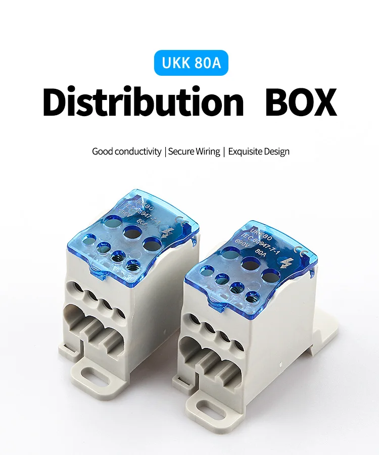 UKK 80A Din Rail Distribution Box Block One In Multiple Out Power Universal Electric Wire Connector Junction Box Terminal Block