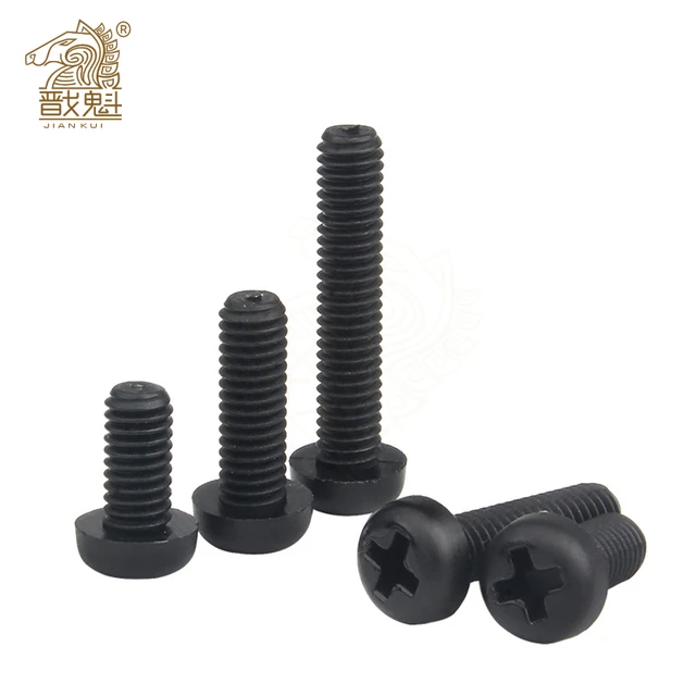 10/50X M2 M2.5 M3 M4 M5 M6 M8 Metric Threaded Black White Nylon Plastic Phillips Pan Head Cross Round Screw Bolt length 5mm-25mm Black
