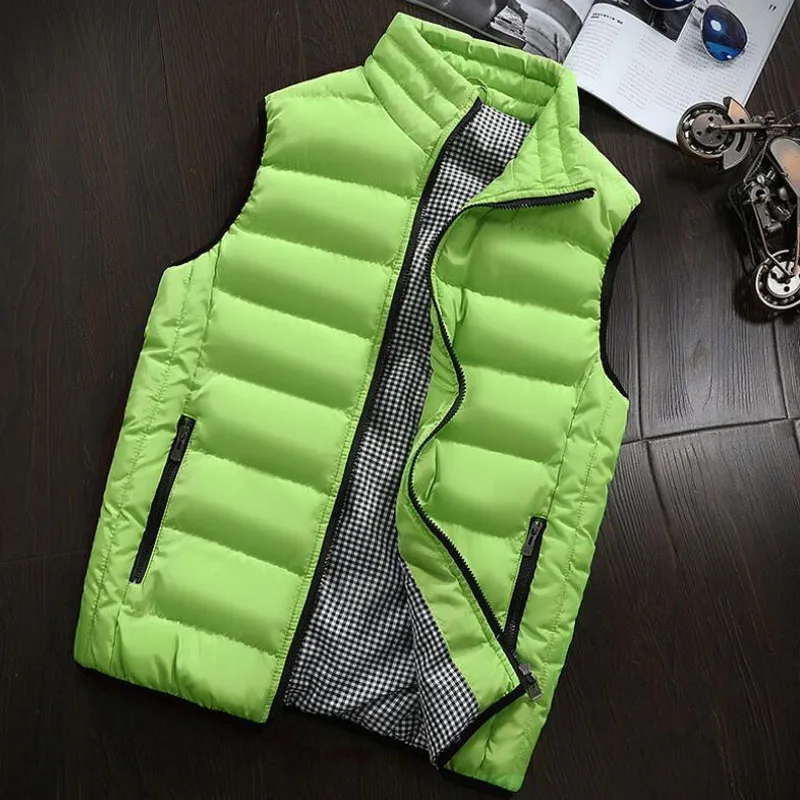 light green Жилет мужская повседневная куртка без рукавов халекос мужской на зиму и осень хлопок карман вниз жилеты уличная безрукавка жилет 5XL жилет - Цвет: light green