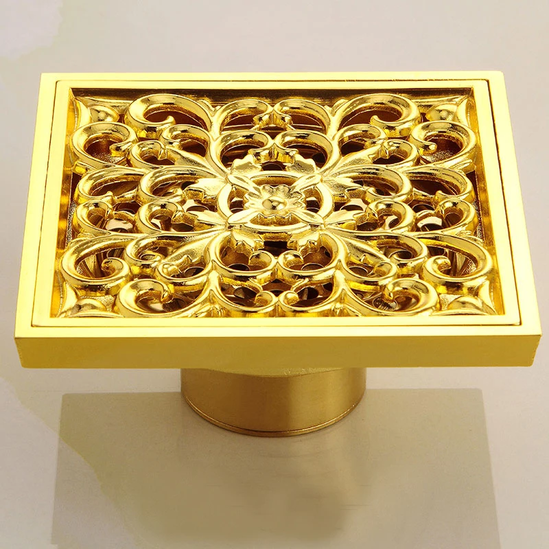 

Polished Gold Floor Drains Brass Shower Floor Drain Bathroom Deodorant Euro Square Floor Drain Strainer Cover Grate Waste