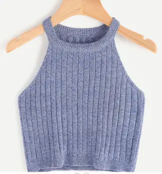 

Knitted Korean Version of the Vest Female Short Crop Coat Priming Camisole Slim Polyester Knitted TankTops Short Solid Casual