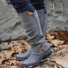 Женские зимние сапоги до середины икры; Женская обувь в британском винтажном стиле из искусственной кожи на молнии; женская обувь на плоской подошве со складками; женская теплая плюшевая обувь размера плюс