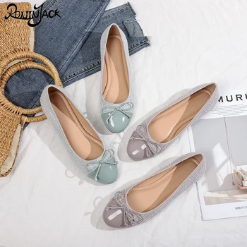 

New Light Single Shoes For Women 2020 Mint Green Classic Tweed Patchwork Round-Toe Garden Shoes Comfortable Flats Shoes Women