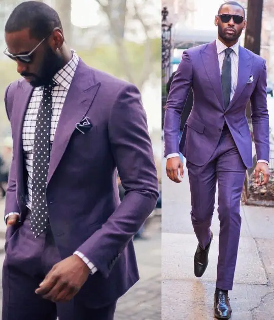 Purple Men Suits Two Piece Coat &amp; Pants Made Peaked Lapel Suit Colorful Outfit