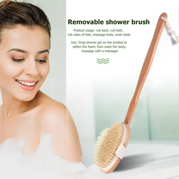 

Long Handle Wooden Brush Exfoliation Whiten Skin Removable Natural Bristle Brush for Household Bathroom Accessories