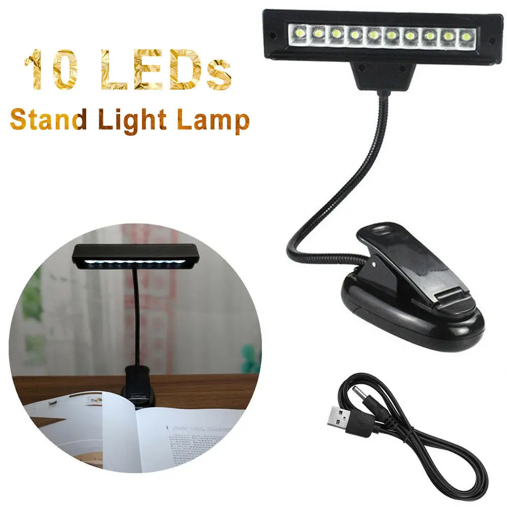 

10 LED Eye Care USB Stand Light Clip On Bed Music Reading Book Lamp For Camper Van Caravan Boat RV Motorhome Truck