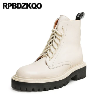 

Round Toe Suede Chunky British Women Fall Front Lace Up Casual Ankle Boots Autumn Trend Shoes Beige 2019 Combat Military Block
