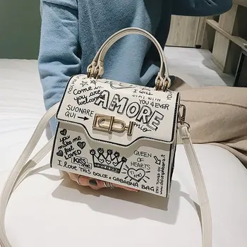 

Fashion Graffiti Women Handbags PU Leather Small Flap Bag Luxury Crossbody Bags for Women Clutch Purse 2020 New Shoulder Bags