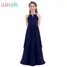 Элегантные Детские Платья с цветочным рисунком для девочек; шифоновое свадебное платье для подростков; вечерние костюмы с блестками и лямкой на шее; Vestido de festa