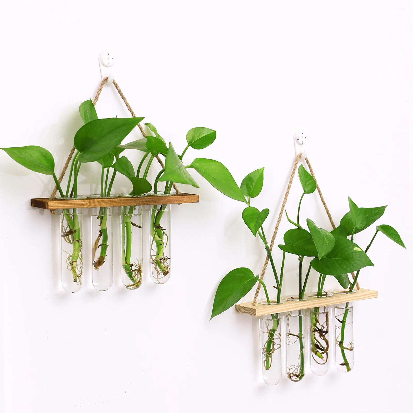 Glass Hanging Planter Terrarium Plants Wood Hanger Test Tube Vase Natural