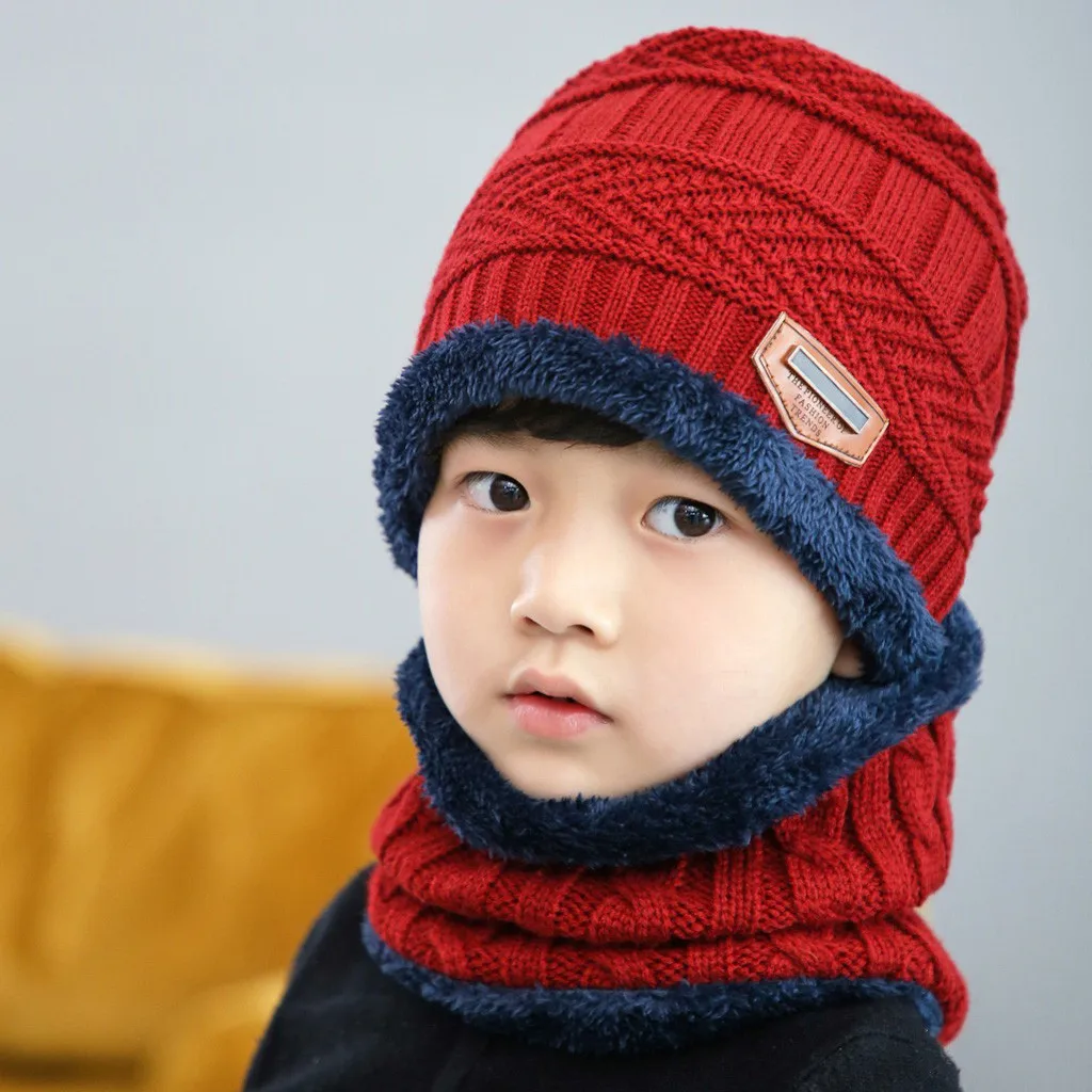 Комплект детских шапок, зимняя теплая вязаная детская шапка для девочек, шляпы для малышей для девочек, зимний шарф, перчатки, шапка для мальчиков#2P4