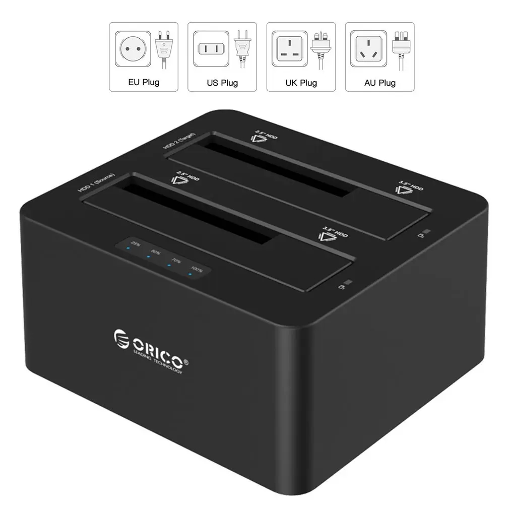 ORICO USB 3,0 для жесткого диска с интерфейсом SATA чехол Dual Bay внешний жесткий диск Док-станция для 2,5 3,5 HDD/SSD клон, Дубликатор Функция