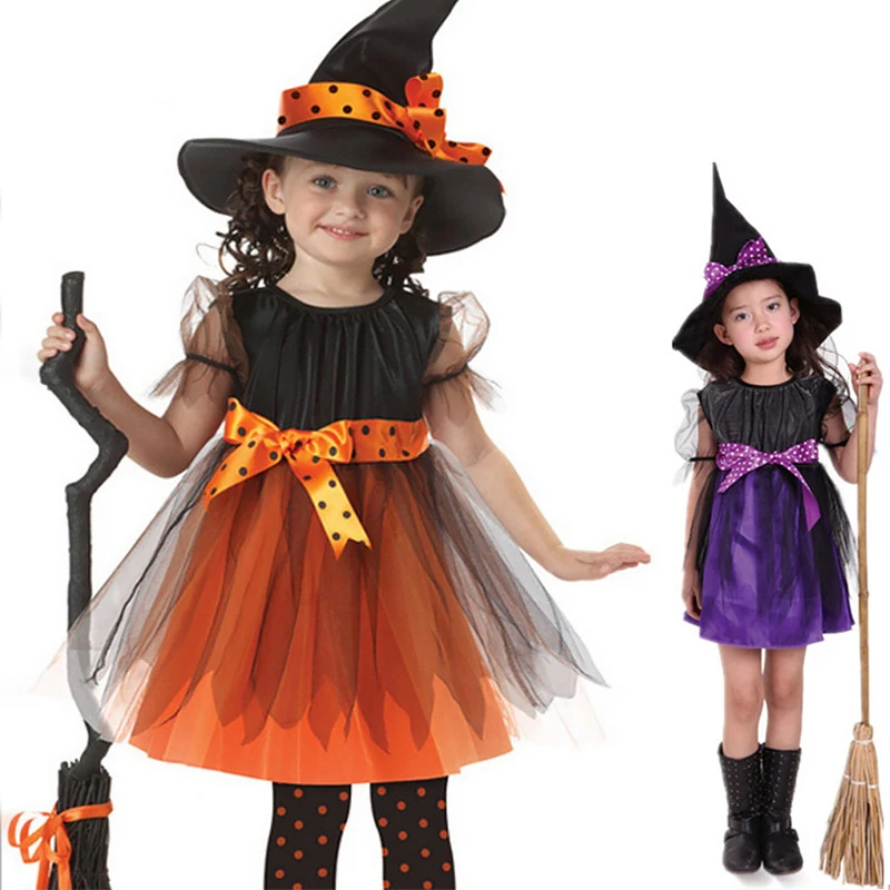 

3PCS Fantasy Girls Halloween Costume Coaplay Witch Dress Children Clothing Kids Dress for Girls Hat Baby Girl Decoration Vestido