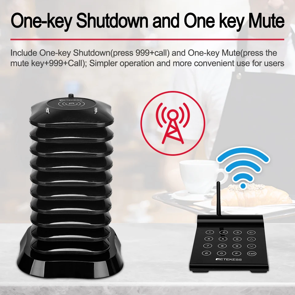 Description Picture 6 of itemRetekess TD164 Wireless Paging Queuing System Restaurant Pager Vibrator Coaster Buzzer Bell Receivers For Cafe Bar Food Court