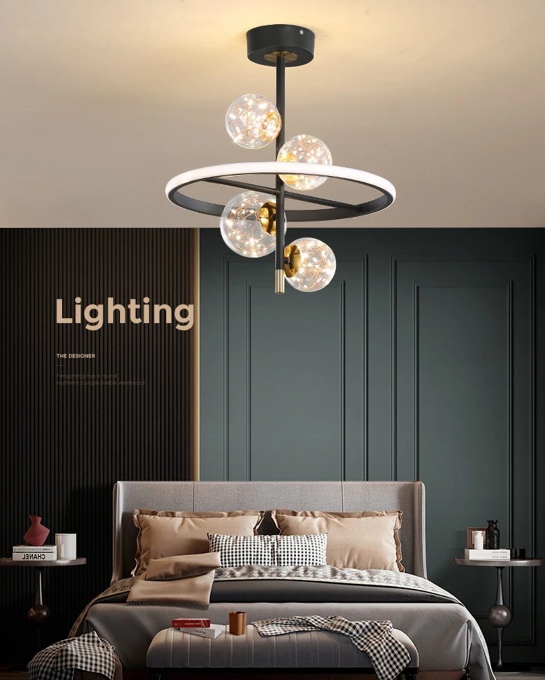 Nordic LED Chandelier For Bedroom Living Room Clear Glass Ball Lustre Ceiling Hanging Lamp Home Decor Stars Lighting Fixtures shell chandelier