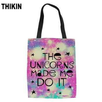 

THIKIN Pretty Colorful Galaxy Pattern Pink Doodle Shopper Bags Canvas Women Shoulder Bag Reusable Shopping Box Ladies Handbag