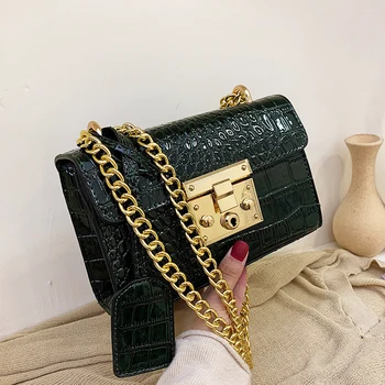 

New Brand Small Shoulder Bag Crocodile Leather Messenger Bag Lady Simple Handbag Women Mini Chain Messenger Bag Flip Bag