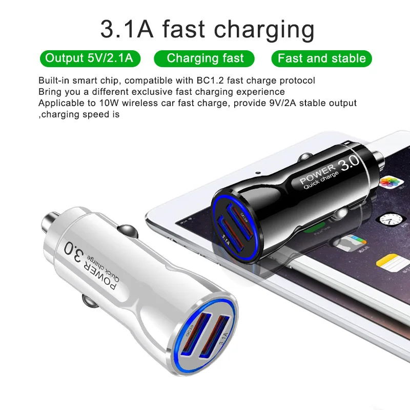 Crauch 5V3A Dual USB Автомобильное зарядное устройство quick charge 3,0 для iPhone X 7 8 samsung S9 huawei Xiaomi QC3.0 быстрое автомобильное зарядное устройство для телефона и планшета