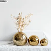 Plating Golden Ball Ceramic Vase Home Decoration Ornaments Crafts  Flower Pot Art Hydroponic Vases Home Decoration Ornament Gift 2