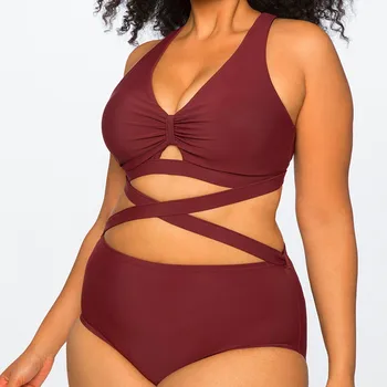 

Plus Size Fashion Women Bikini Bodysuit Sexy One-piece Swimsuit Digital Print Tie Bikini Beachwear Swimwear Traje De Baño#3