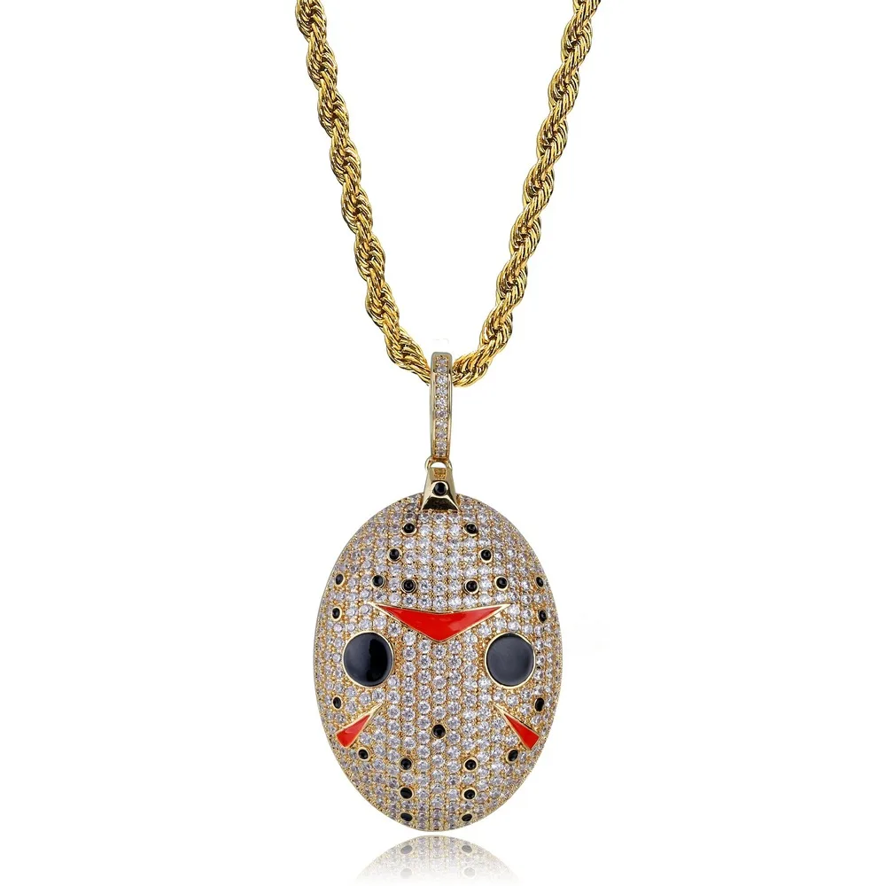 

Цепочка с подвеской в виде маски со сверкающими камнями для мужчин, ожерелье золотого цвета с имитацией бриллианта, колье в стиле хип-хоп, Подарочная бижутерия