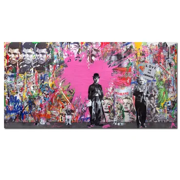 

100x200cm Print Abstract Art Graffiti Charlie Chaplin Famous Person Canvas Painting Poster Wall Picture for Living Room Cuadros