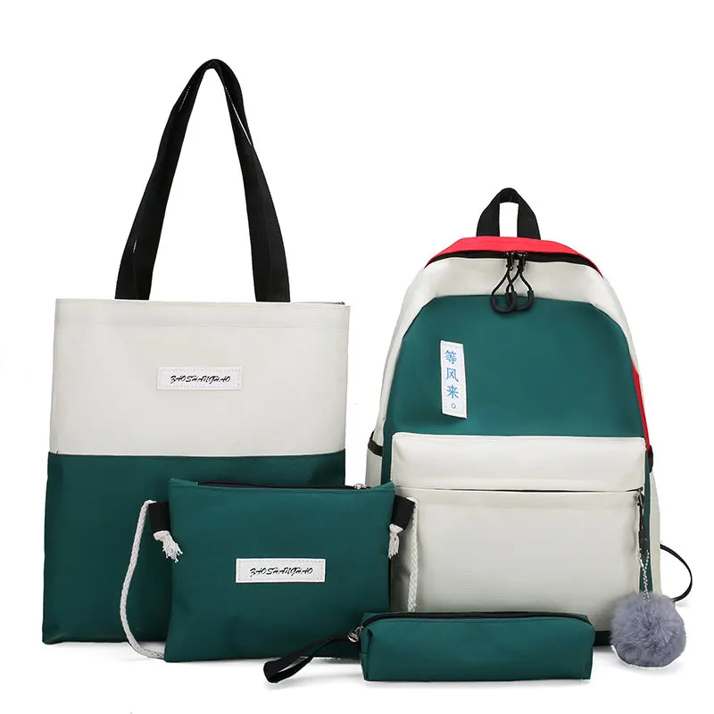 

Canvas Panelled Large Capacity Shoulder Bags Women 4pcs/set Patchwork Backpack School Bags For Teenage Purse Girls Pencil Case