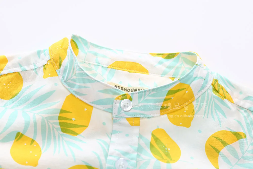 0405-05 детская одежда летняя новая стильная модная рубашка с короткими рукавами и воротником-стойкой для мальчиков