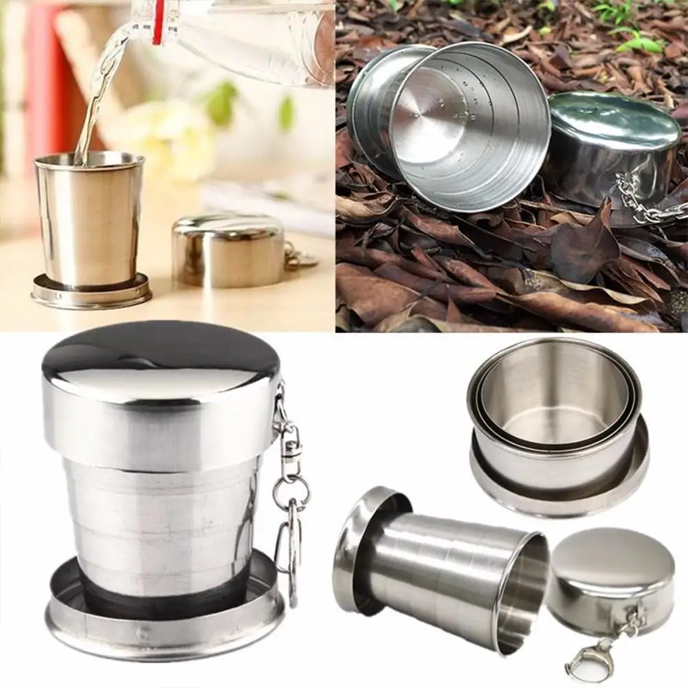 60ml/150ml/250ml Steel Folding Cup Portable Outdoor Travel Camping Telescopic With Keychain Water Coffee Handcup |