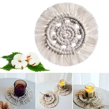 

Handwoven Macrame Coasters Cotton Rope Braided Placemats Cup Pad Table Decor Heat Resistant Table Mat Cup Mat